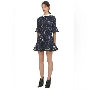 Self-Portrait Ruched Star Print Satin Dress.